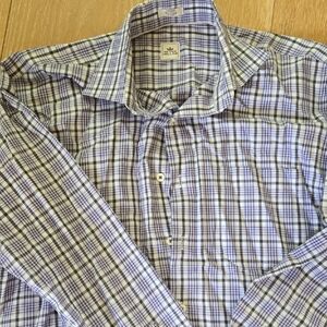 Zara Blue and White Casual Button Down Shirt